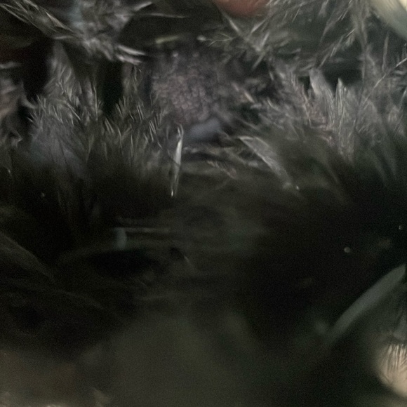 Handmade black feather boa small purse w/floral print handle & body velcro close - Picture 8 of 13